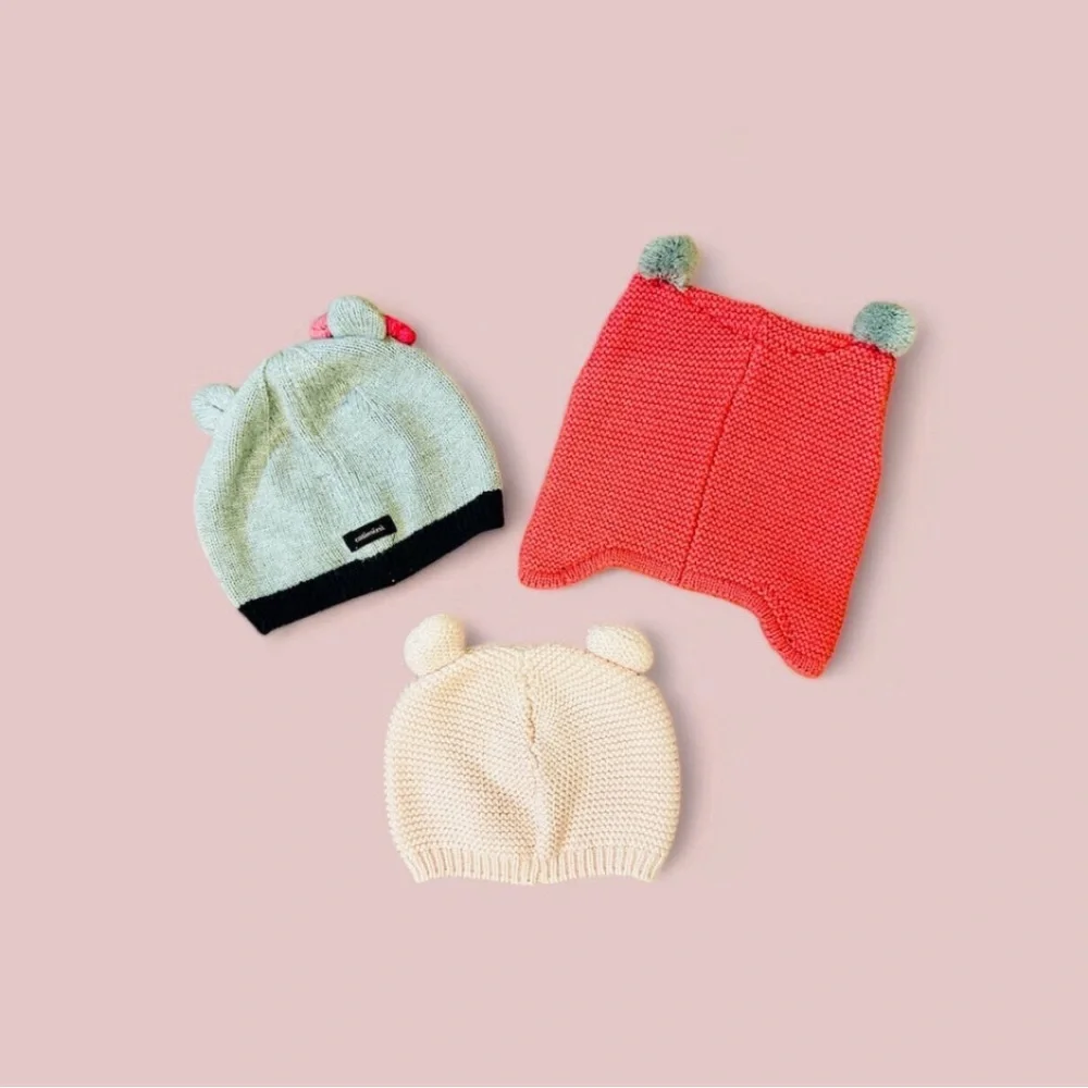 Bundle Of 3 Baby Knit Caps,‎ Size 6-12 &12-18 MSRP $18 Each